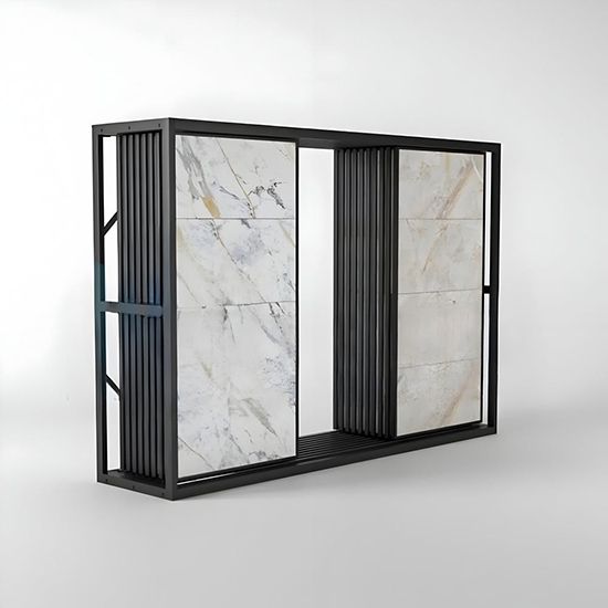 Double-sided slider tile display rack