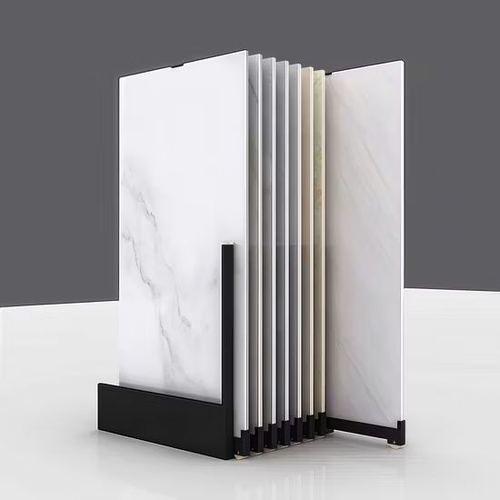 Tile display rack with marble tile samples